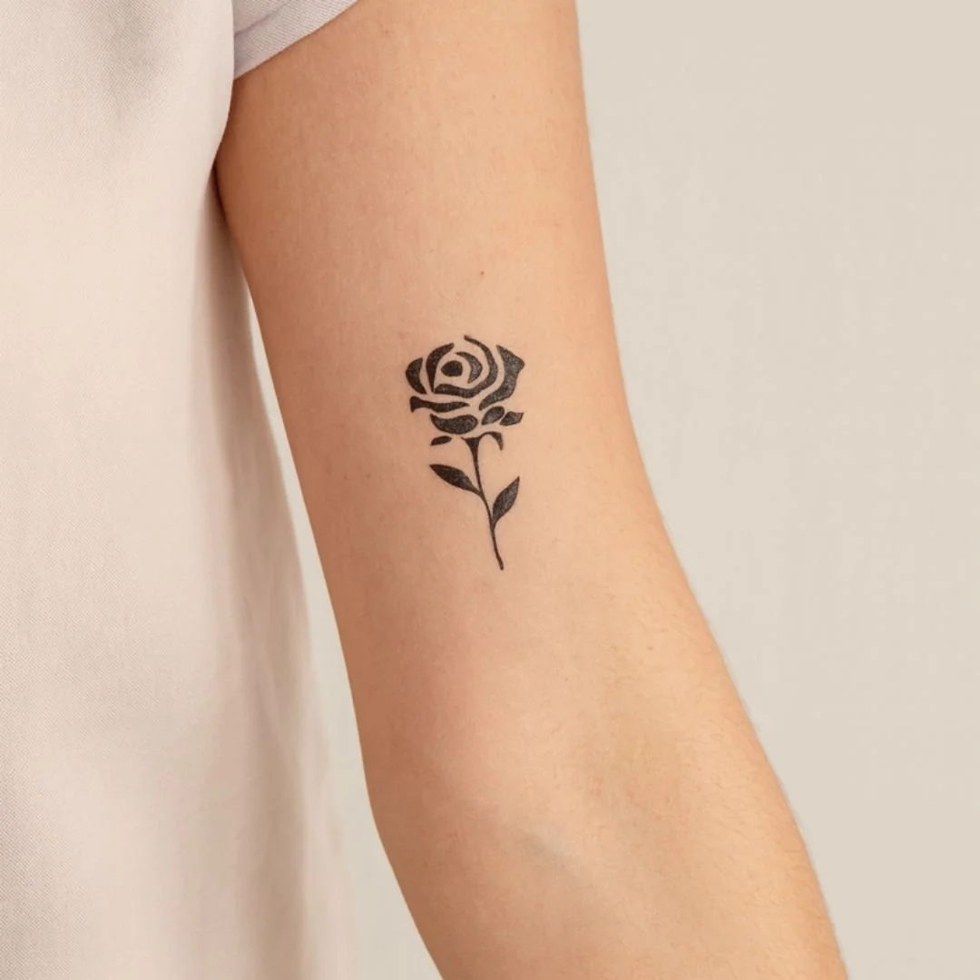 Rose temporary tattoo with stem and leaves