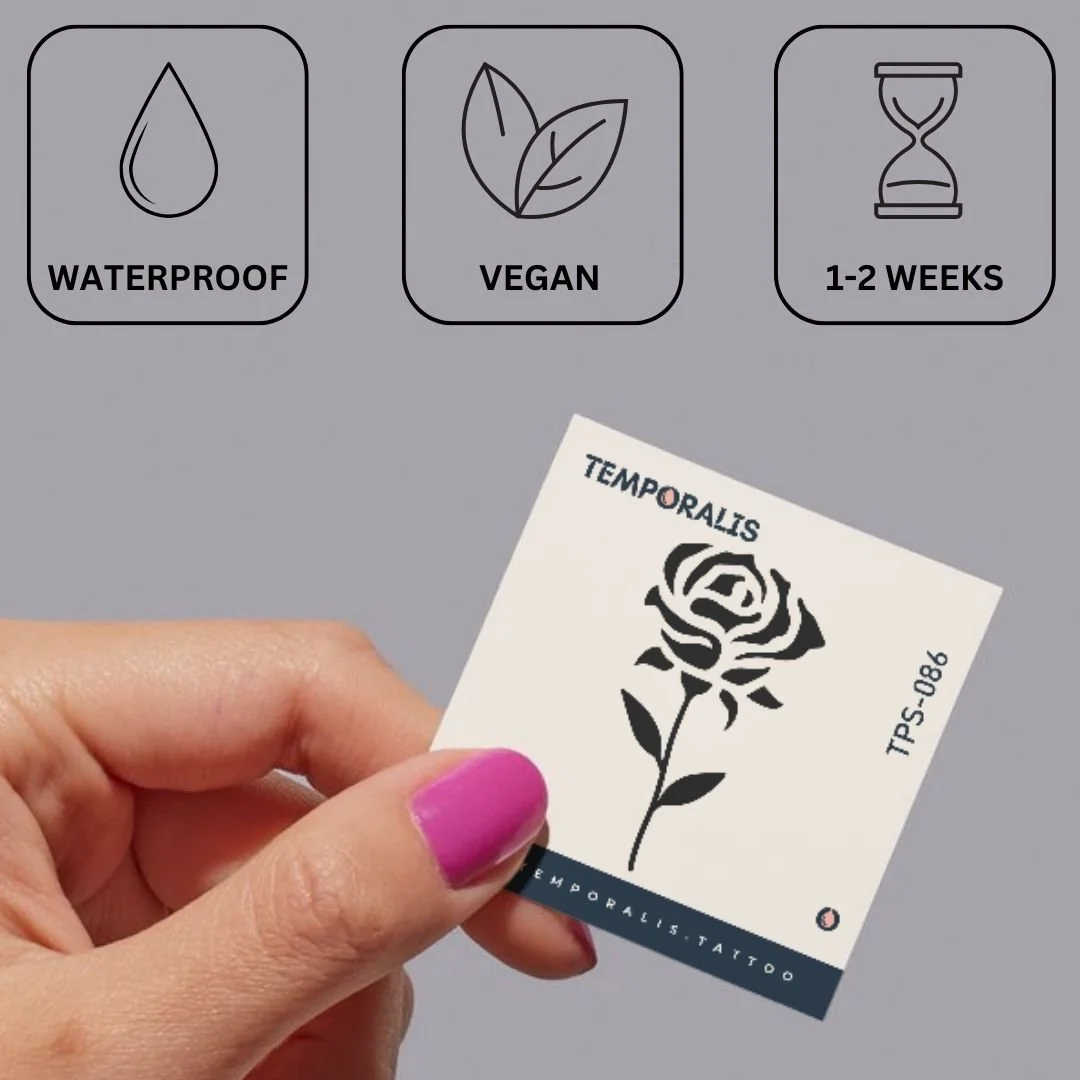 Rose temporary tattoo with stem and leaves - Image 3