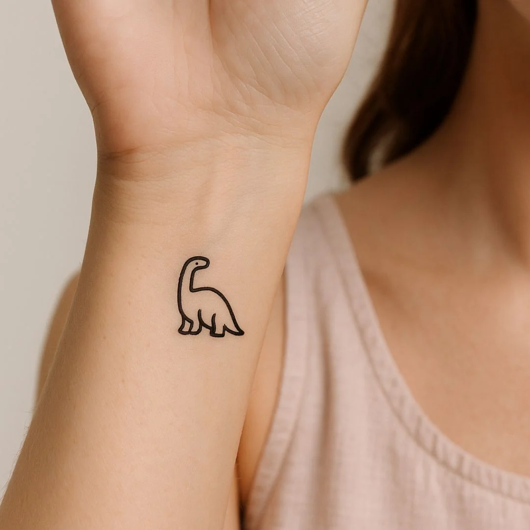 Sauropod dinosaur temporary tattoo in bold outline