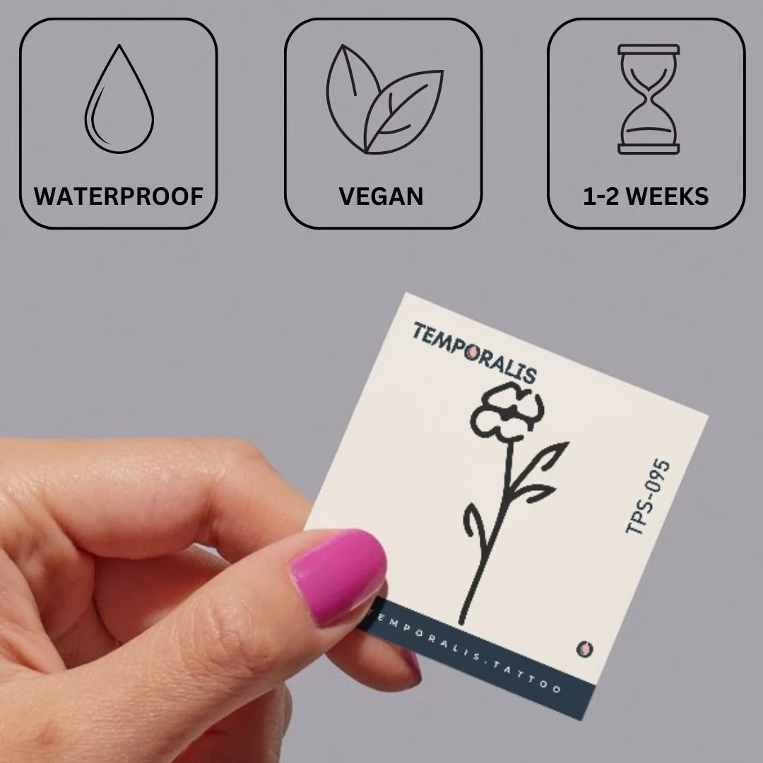 Minimalist line art flower temporary tattoo with stem and leaves - Image 3
