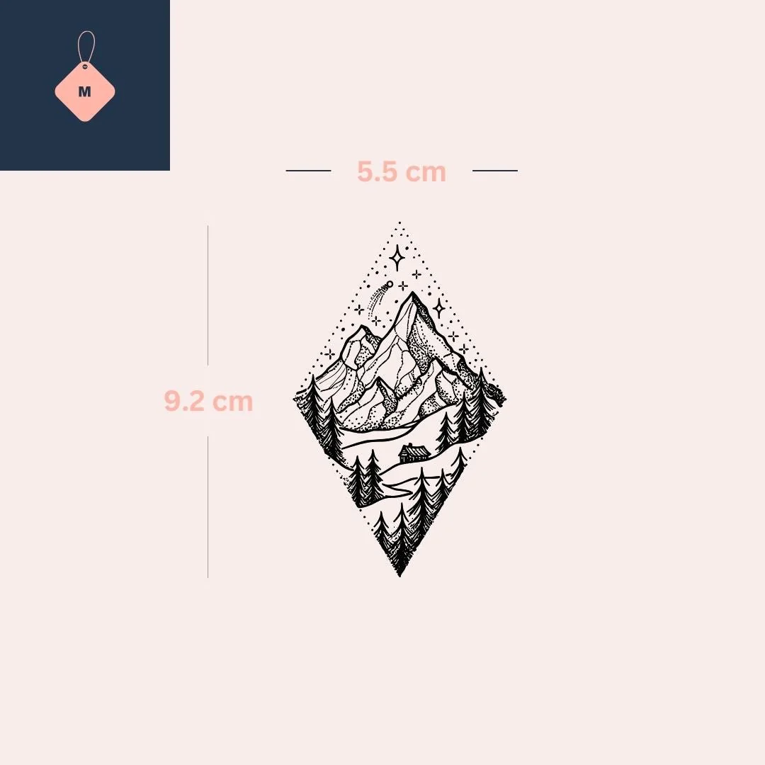 Dotwork mountain cabin and pines temporary tattoo - Image 4