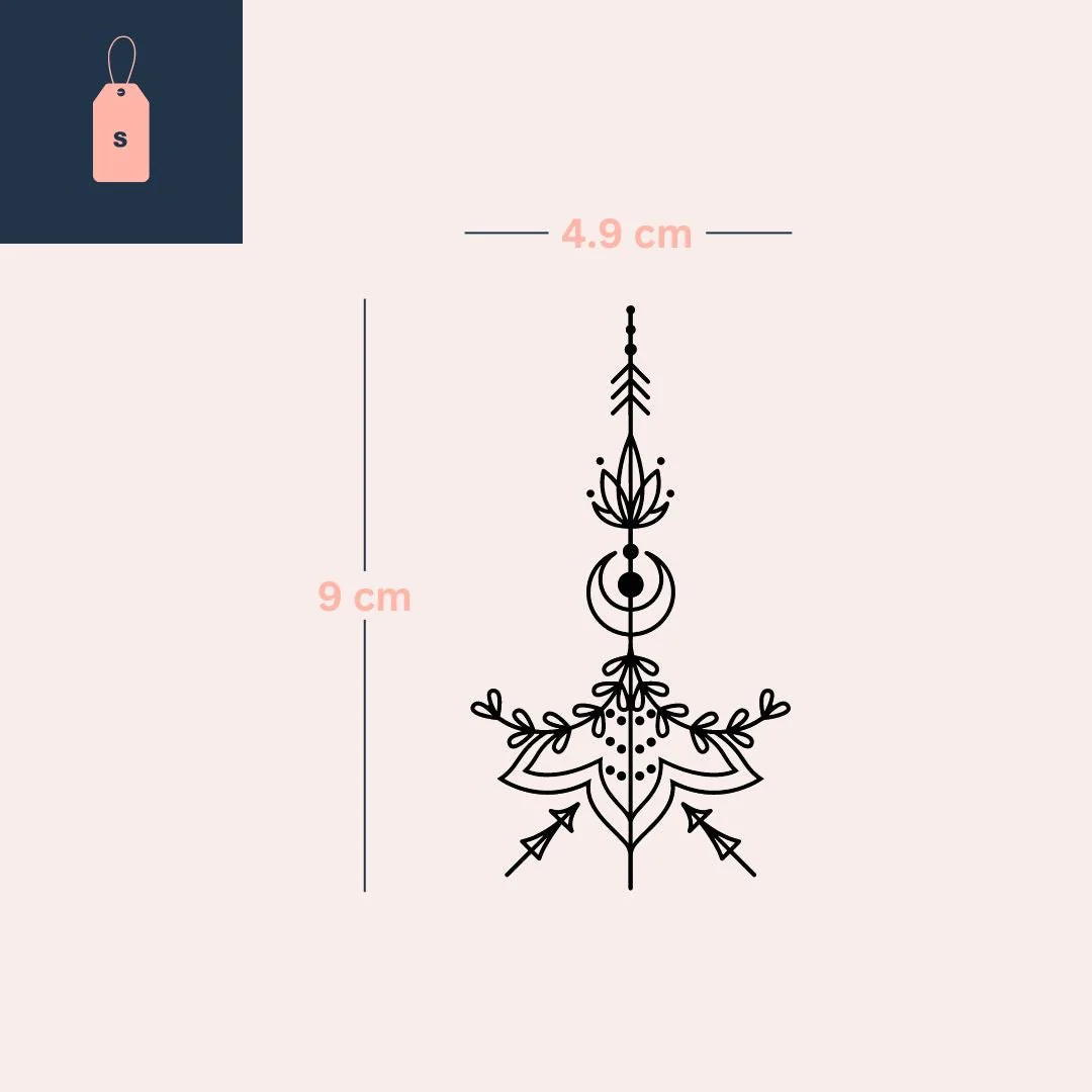 Lotus and crescent moon temporary tattoo, symmetrical - Image 4