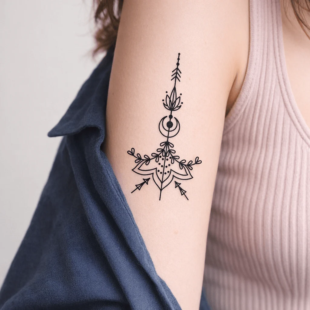 Lotus and crescent moon temporary tattoo, symmetrical - Image 5
