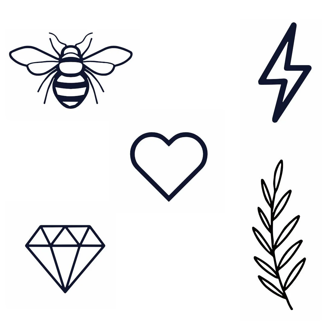 Mini set of 5 temporary tattoos: leaf, bee, lightning, diamond, heart - Image 3