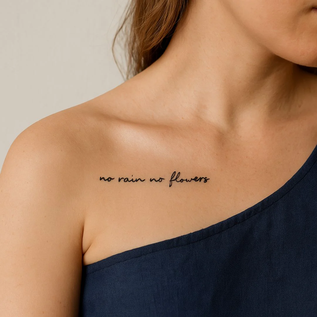 No Rain, No Flowers script temporary tattoo