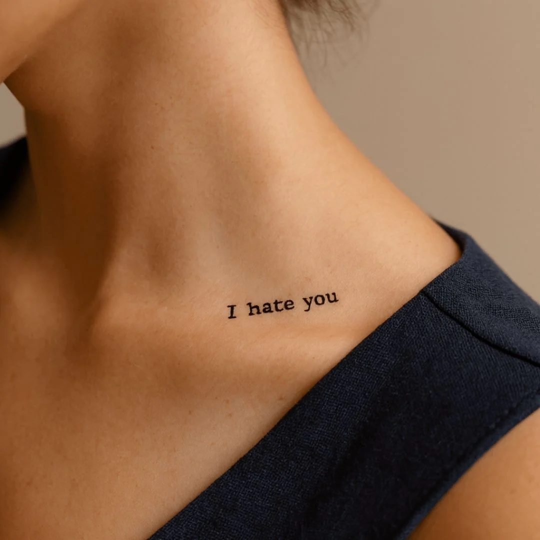 I hate you serif lettering temporary tattoo