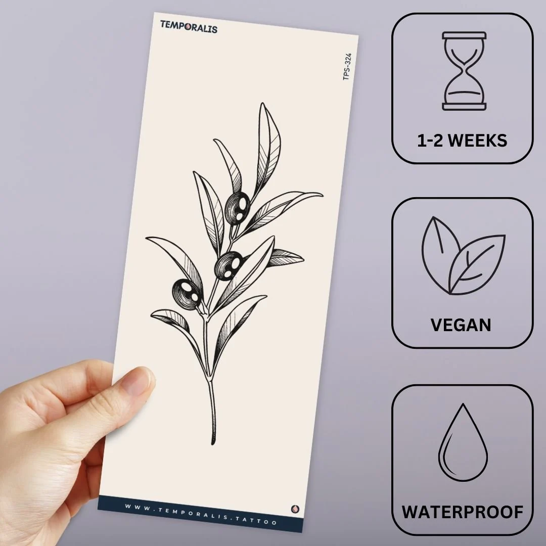 Fine line olive branch temporary tattoo - Image 3
