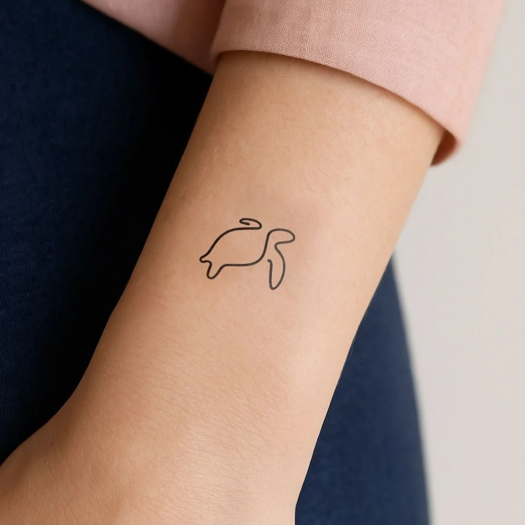 Minimalist one-line turtle temporary tattoo