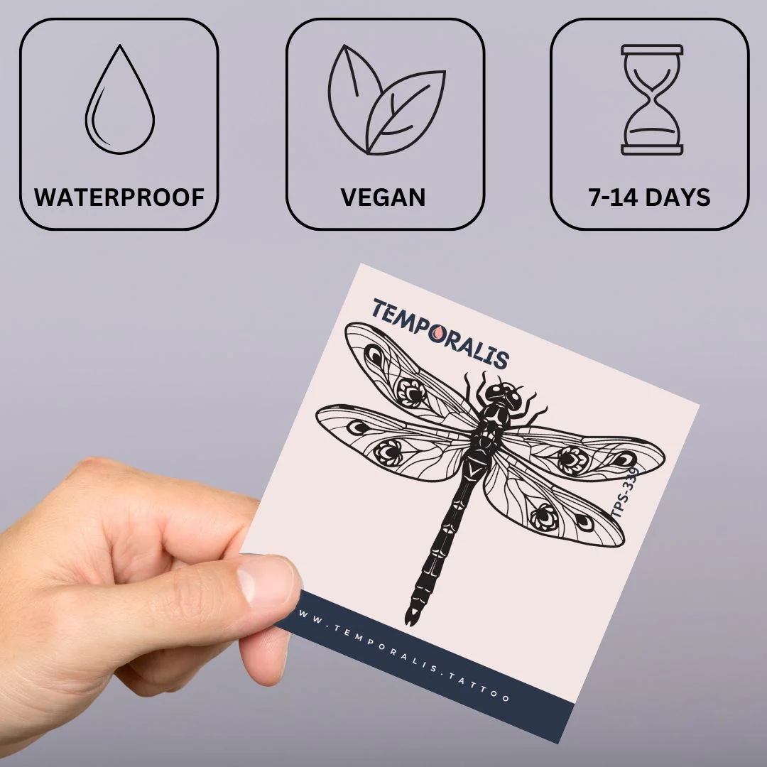 Dragonfly temporary tattoo with floral wings - Image 3