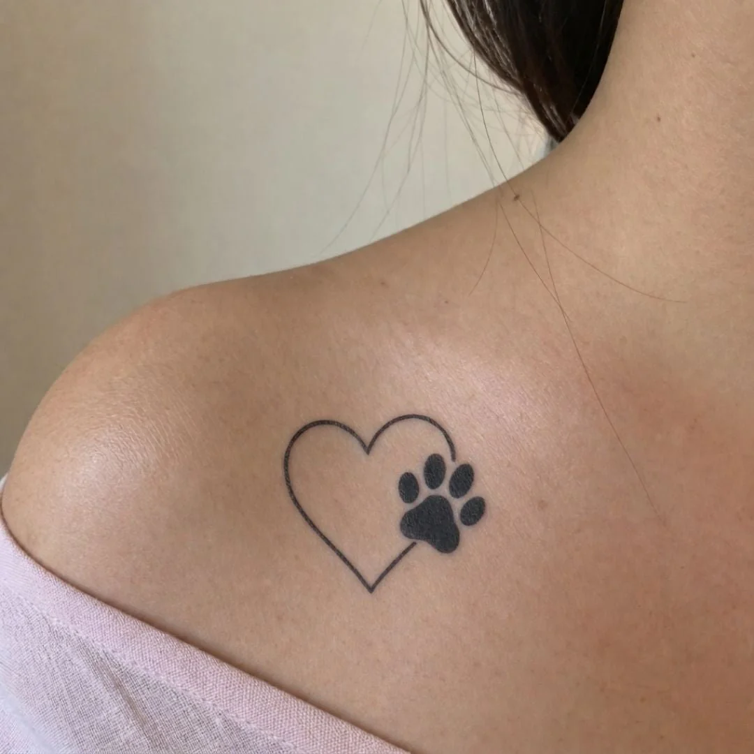 Paw print in a heart - temporary tattoo