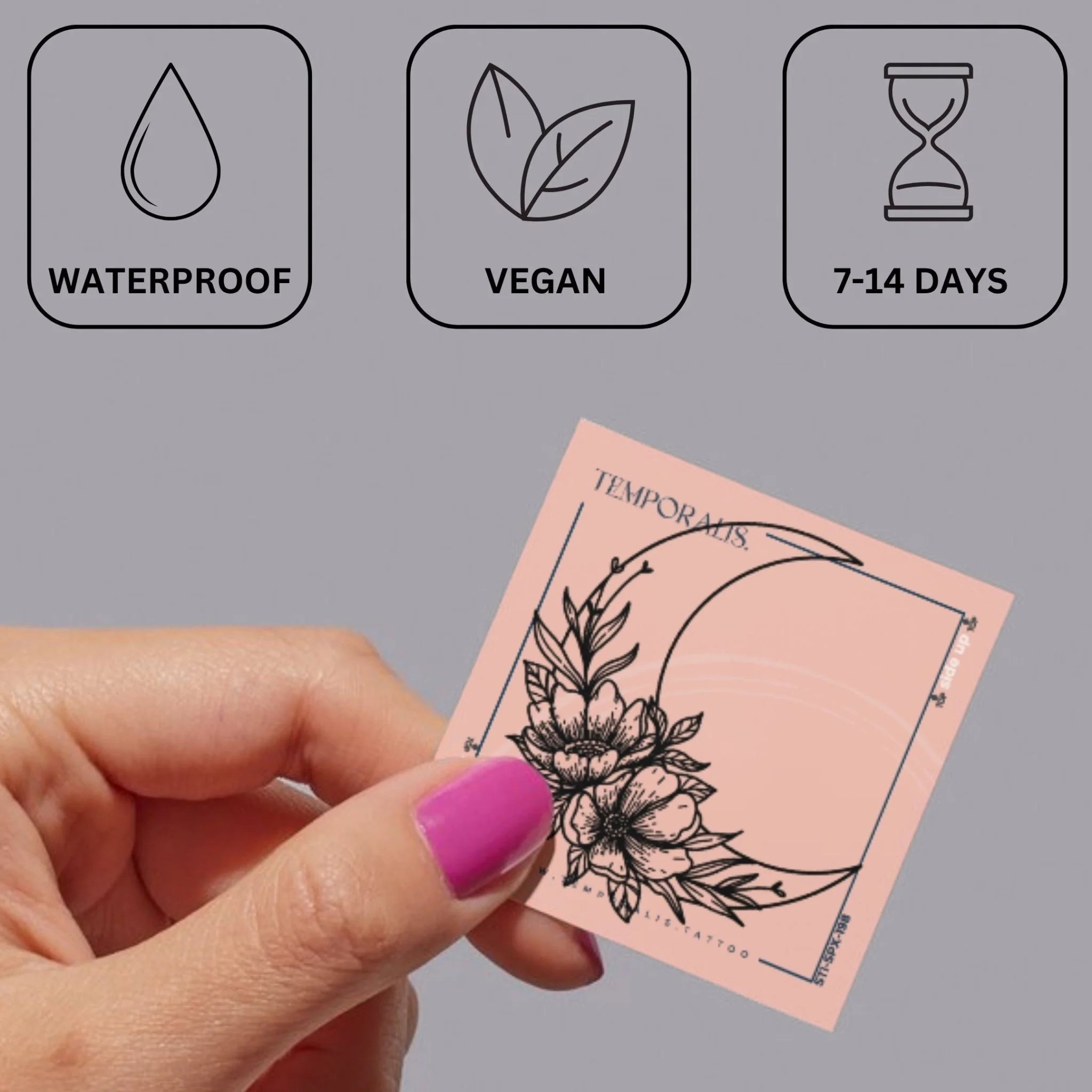 Floral crescent moon temporary tattoo - Image 3