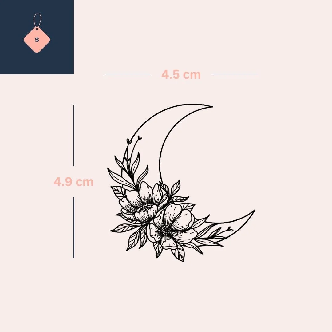 Floral crescent moon temporary tattoo - Image 4