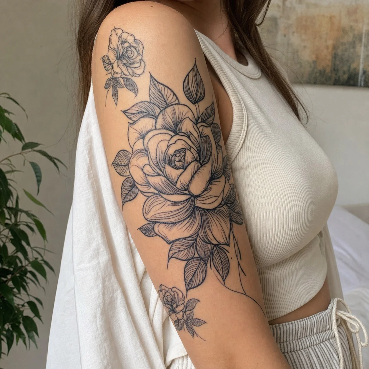 Peony Rose Bouquet Tattoo