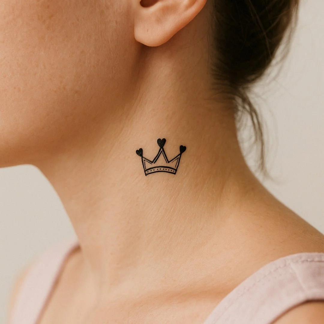 Heart-tipped crown temporary tattoo