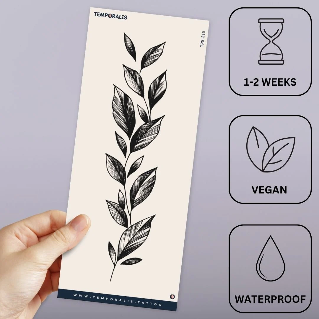 Leafy branch engraving-style temporary tattoo - Image 3