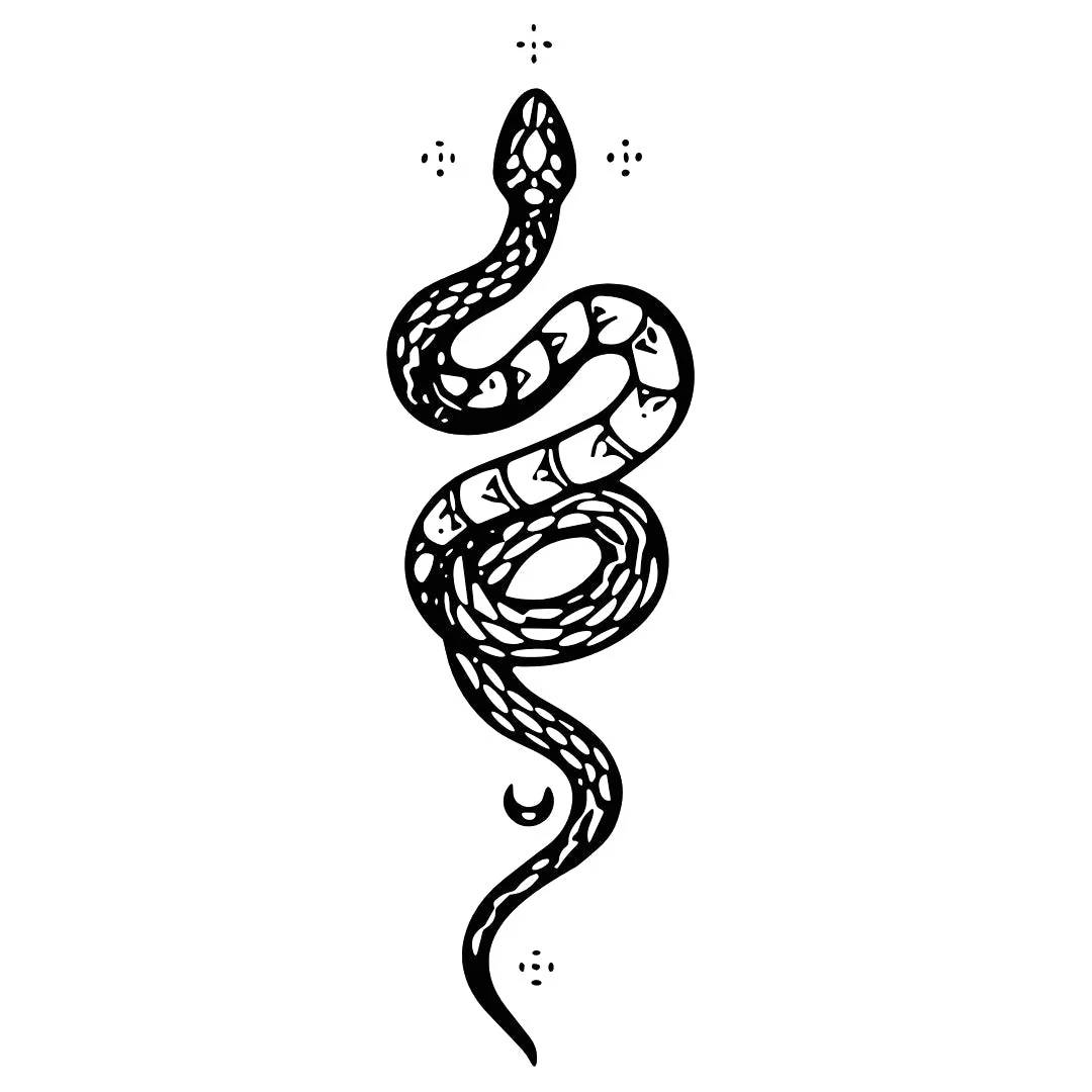 Coiled serpent temporary tattoo with crescent moons - Image 2