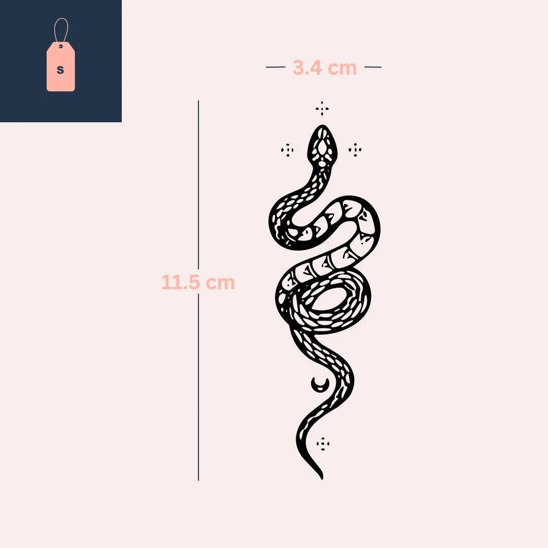 Coiled serpent temporary tattoo with crescent moons - Image 4