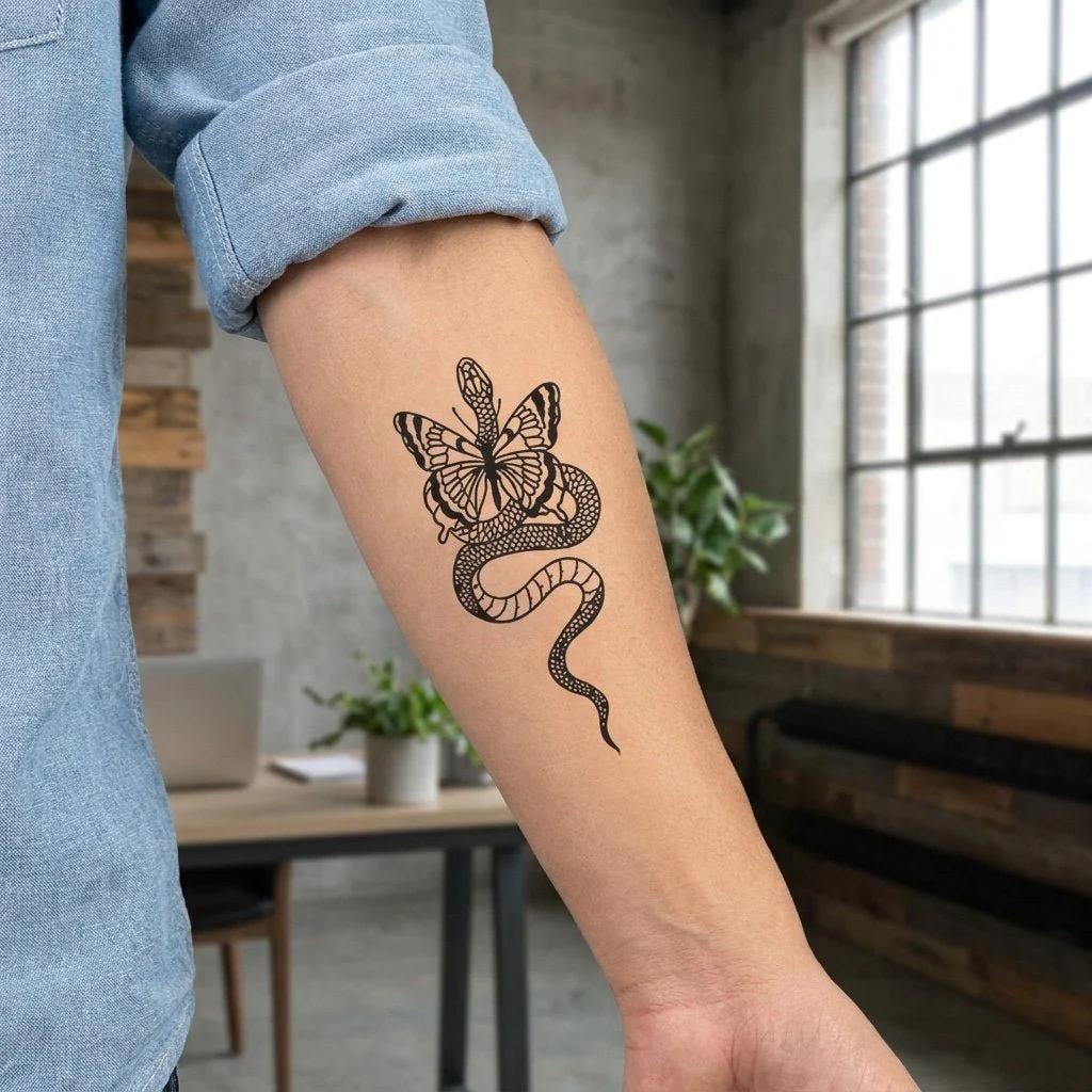Snake and Butterfly Tattoo