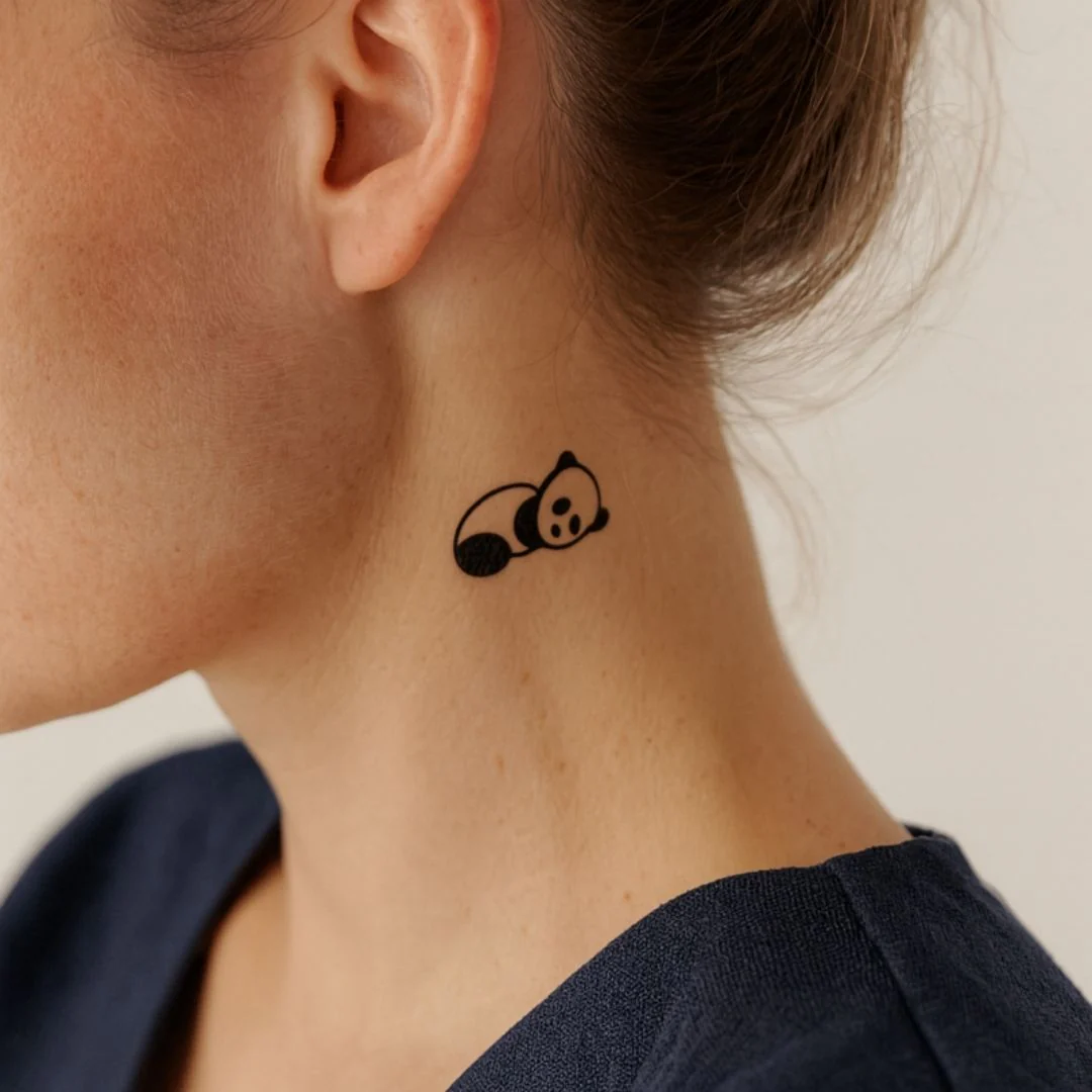 Sleeping panda outline temporary tattoo