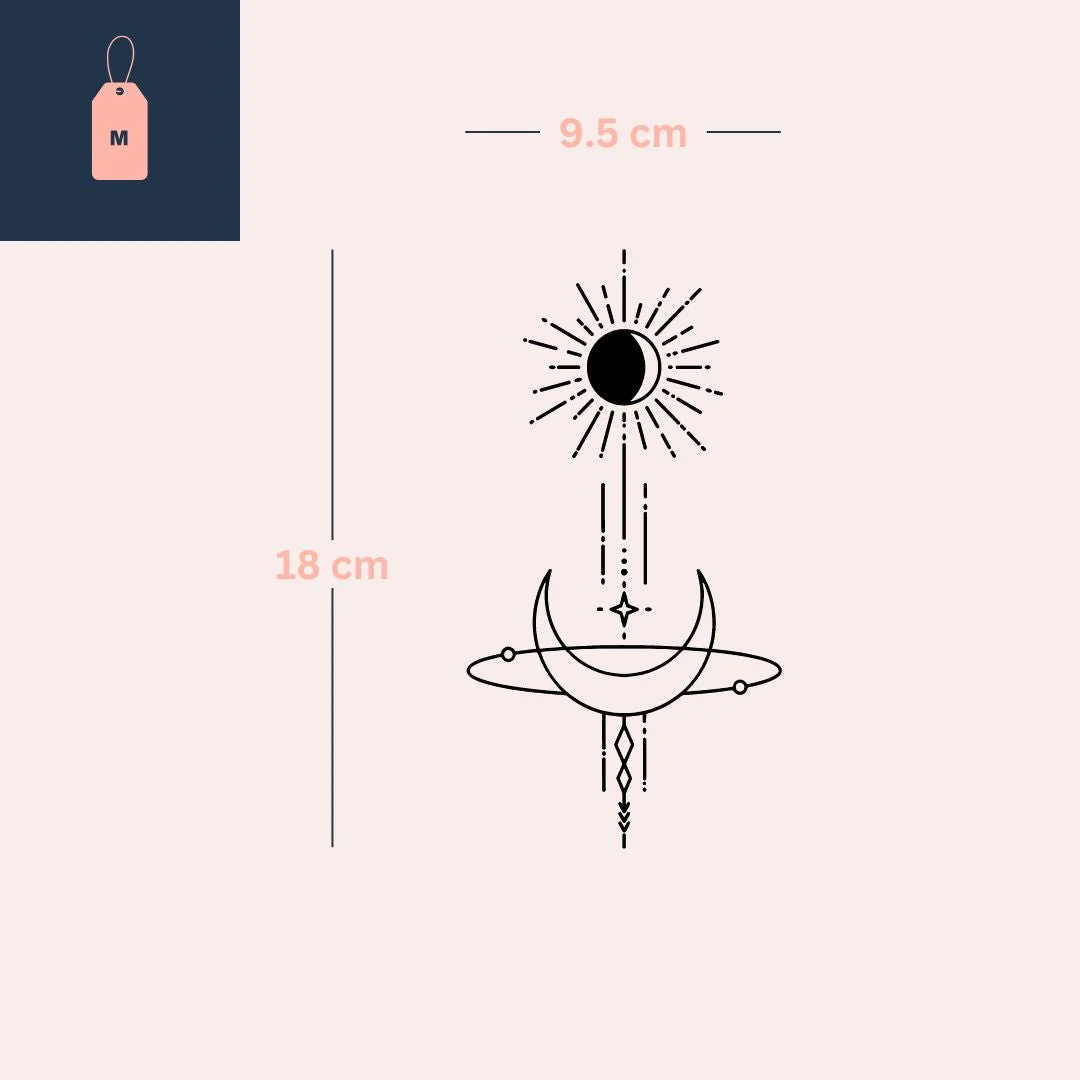 Sun & Moon geometric orbit temporary tattoo - Image 4