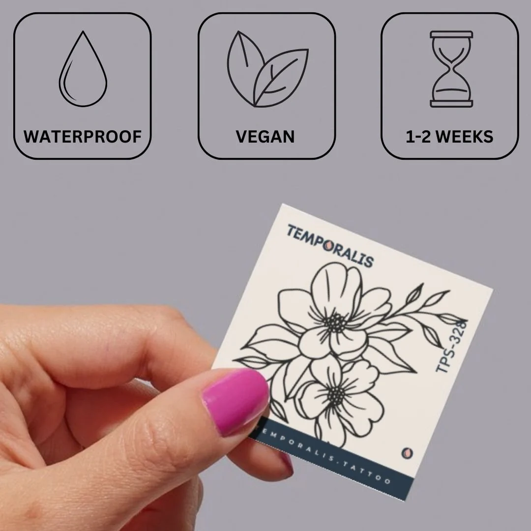 Two Flowers & Foliage Temporary Tattoo - Image 3