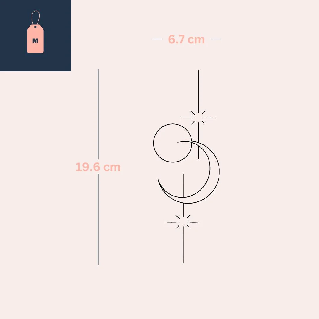 Minimalist line art crescent moon, circle and stars temporary tattoo - Image 4