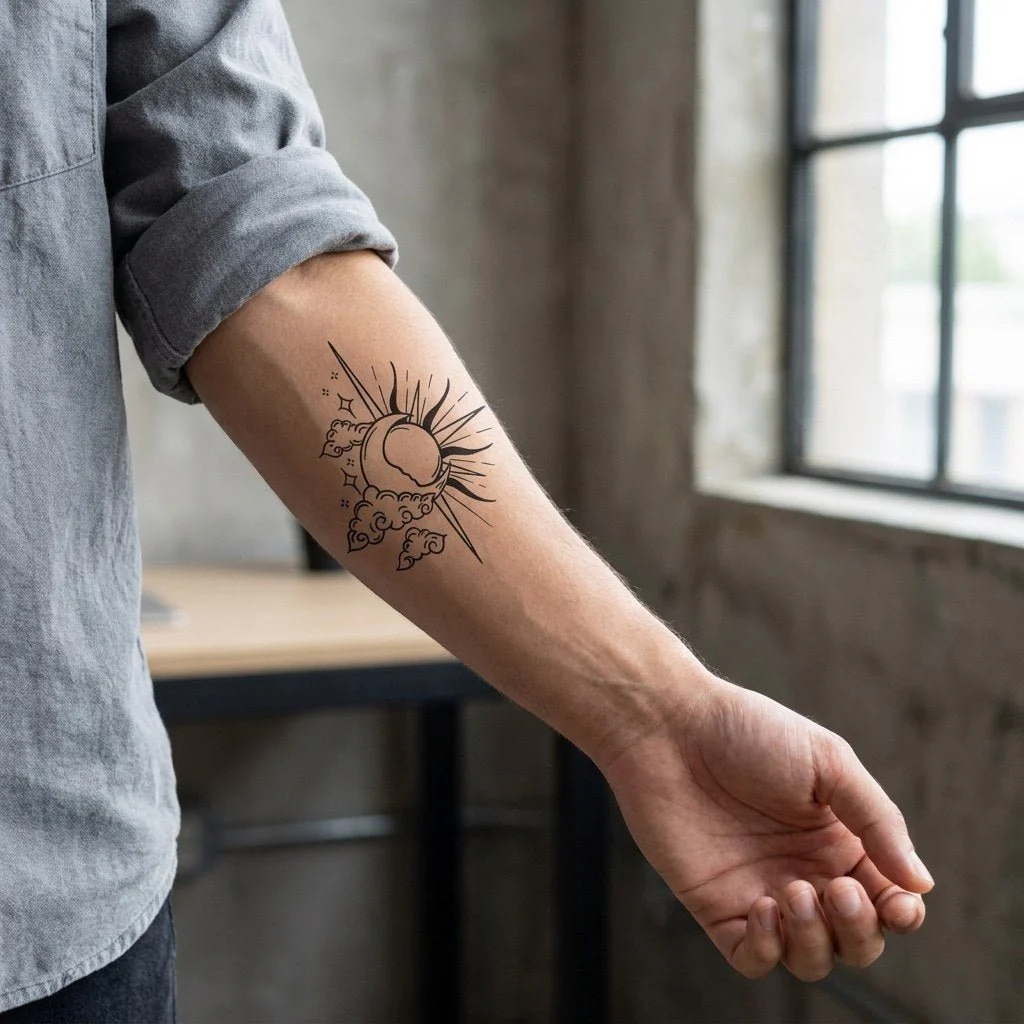 Sun Moon Clouds Tattoo