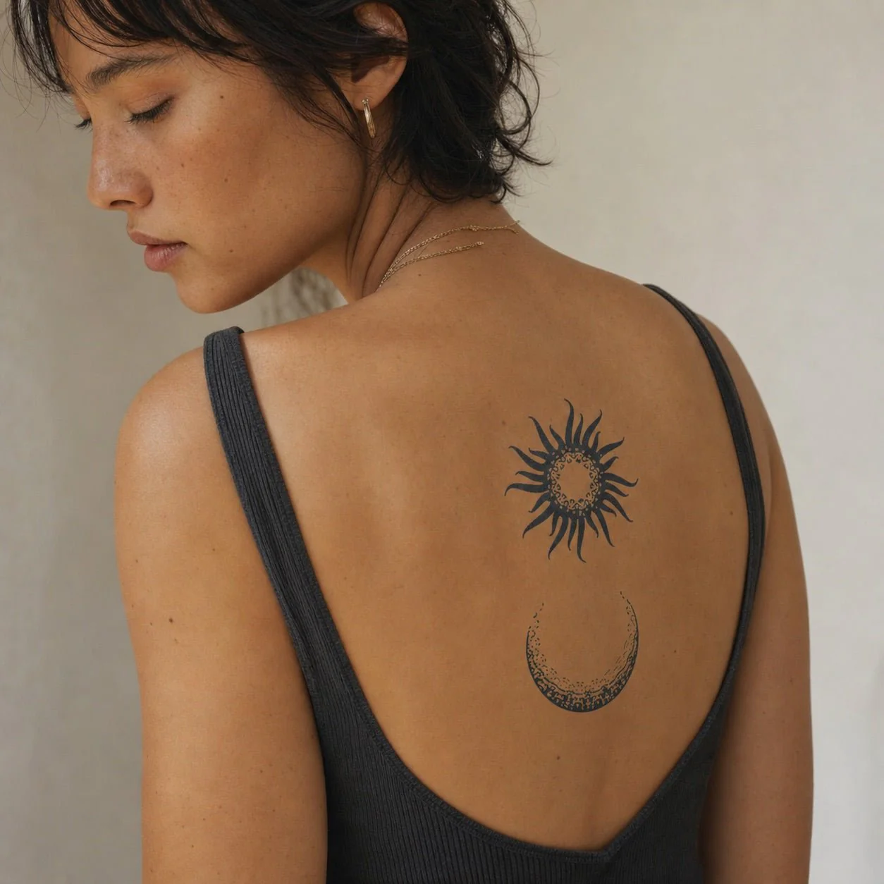 Sun and Moon Dotwork Tattoo