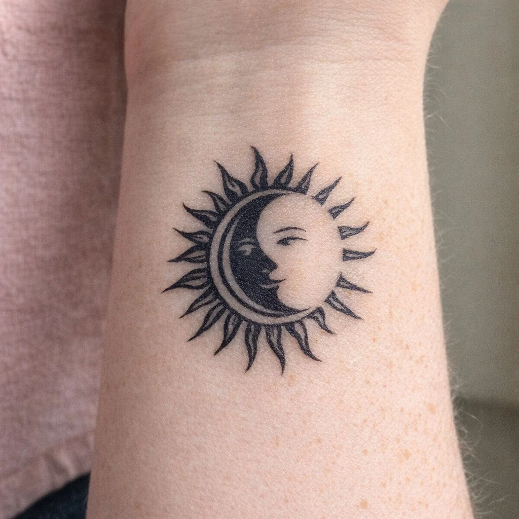 Sun and Moon Face Tattoo