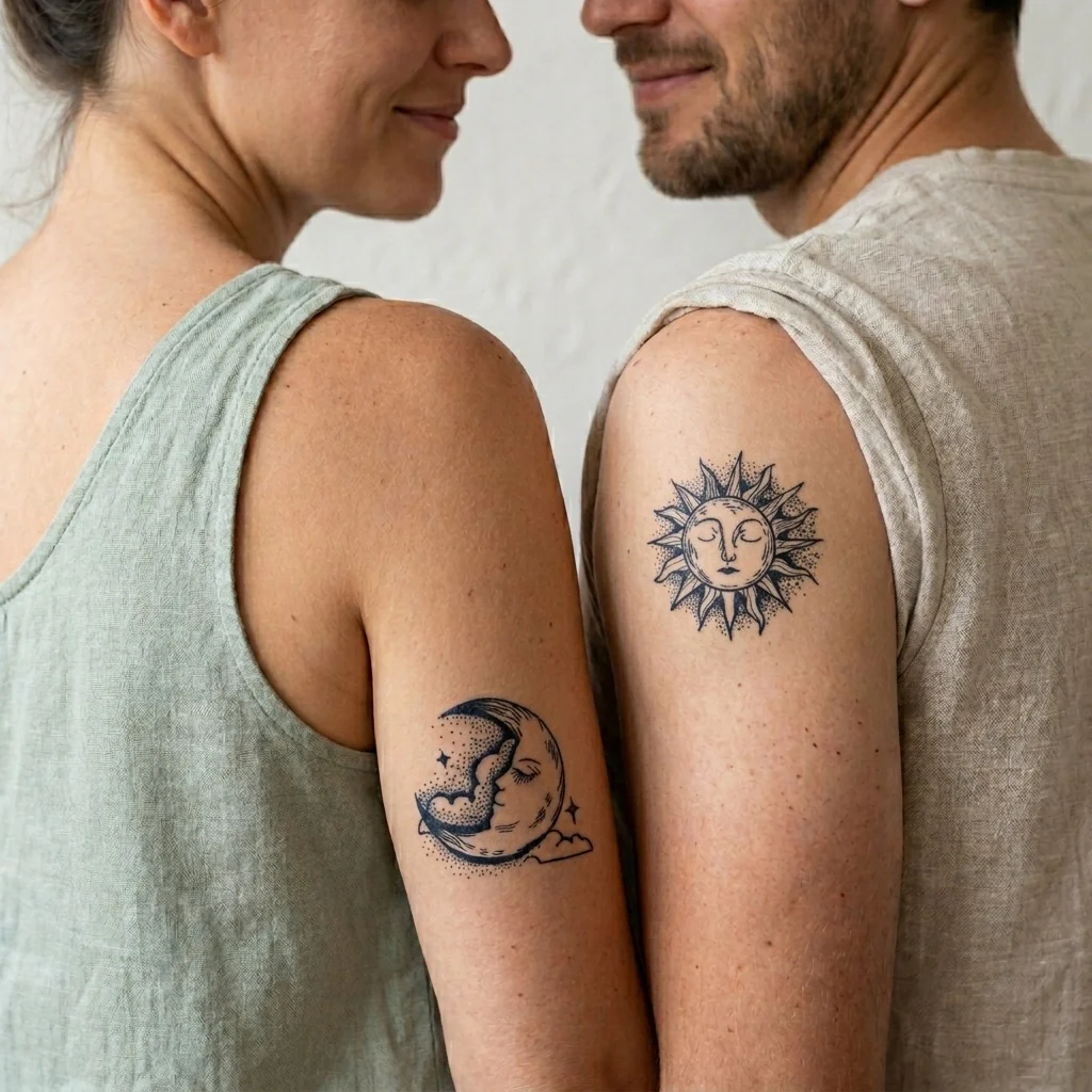 Sun and Moon Face Tattoo