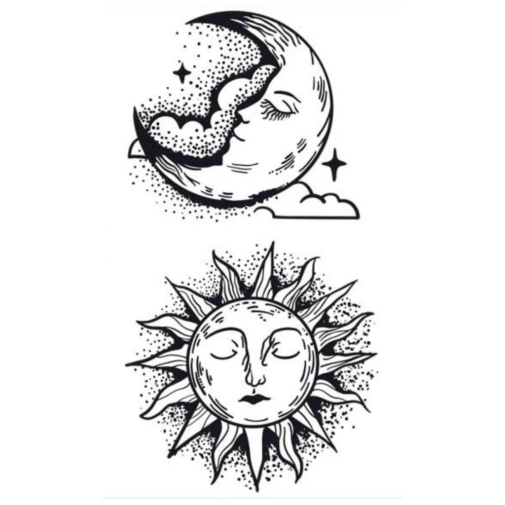 Sun and Moon Face Tattoo - Image 2