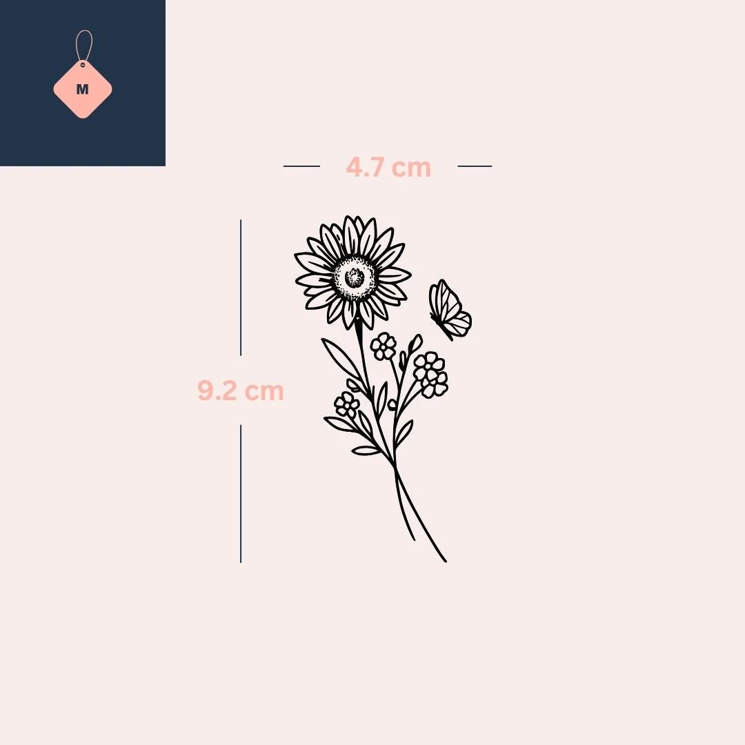 Sunflower & butterfly line art temporary tattoo - Image 4