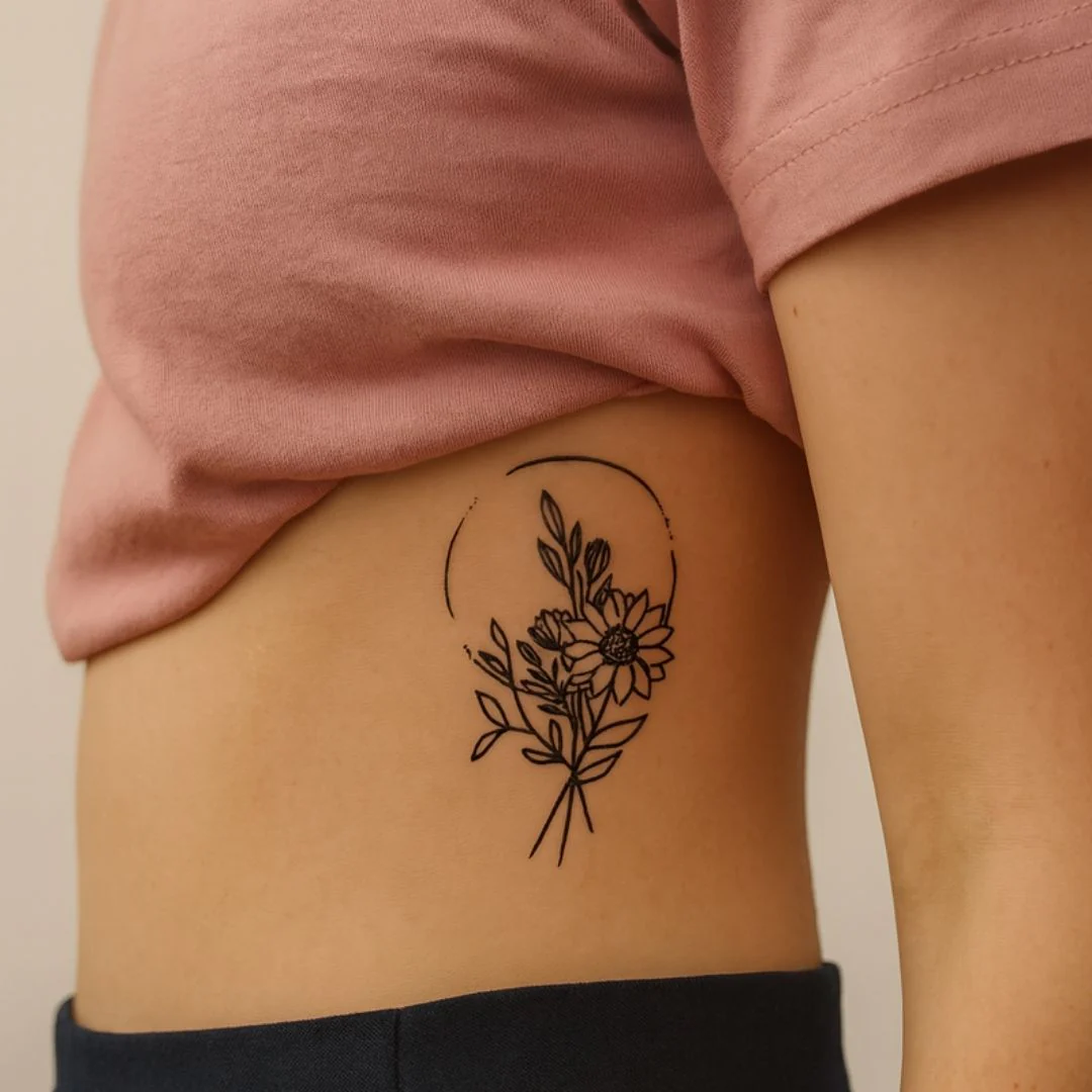 Daisy with circle background temporary tattoo