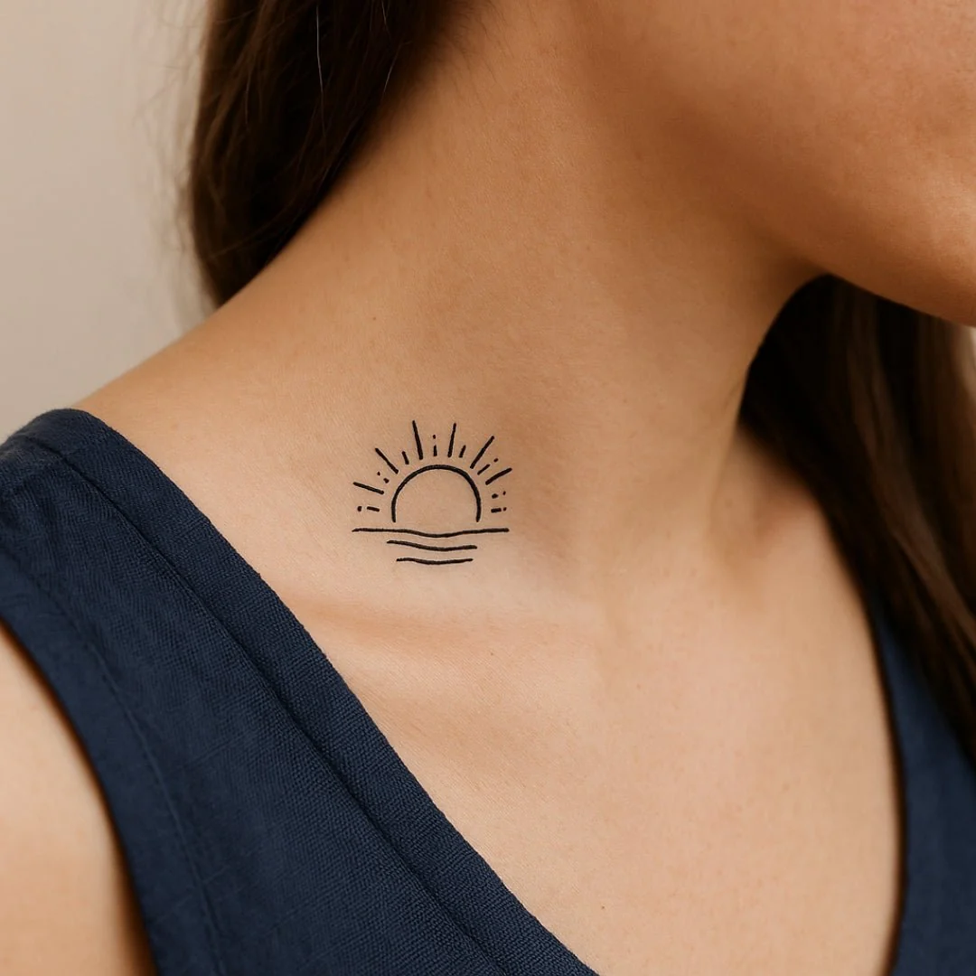 Minimalist ocean sunset temporary tattoo