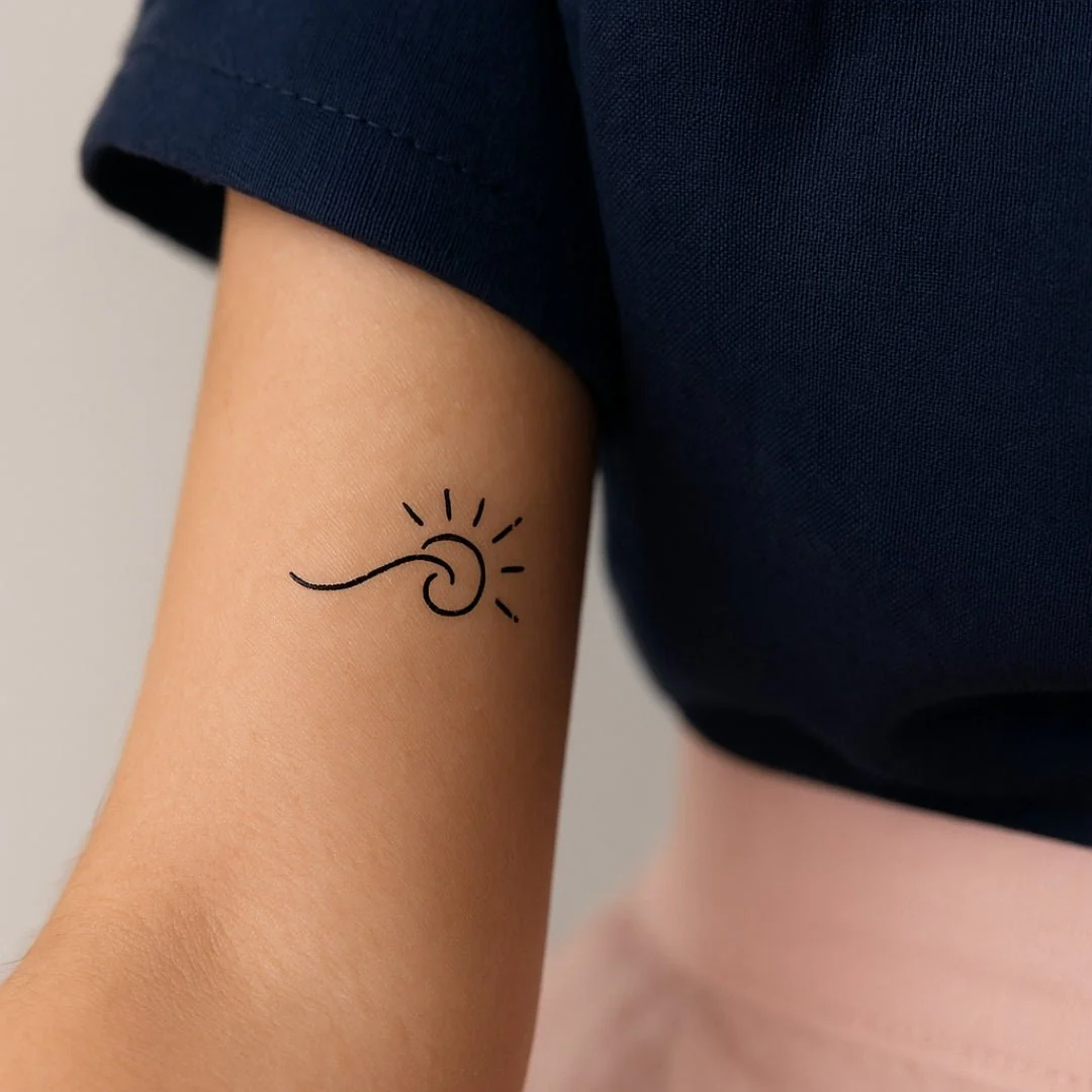 Wave and sunburst temporary tattoo