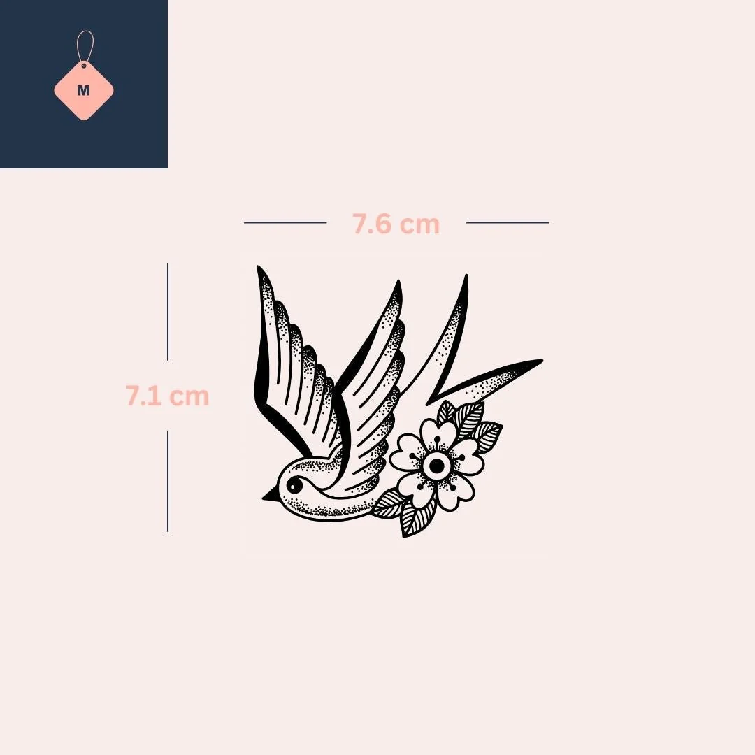 Temporary Tattoo: Swallow in Flight with Flower - Image 4