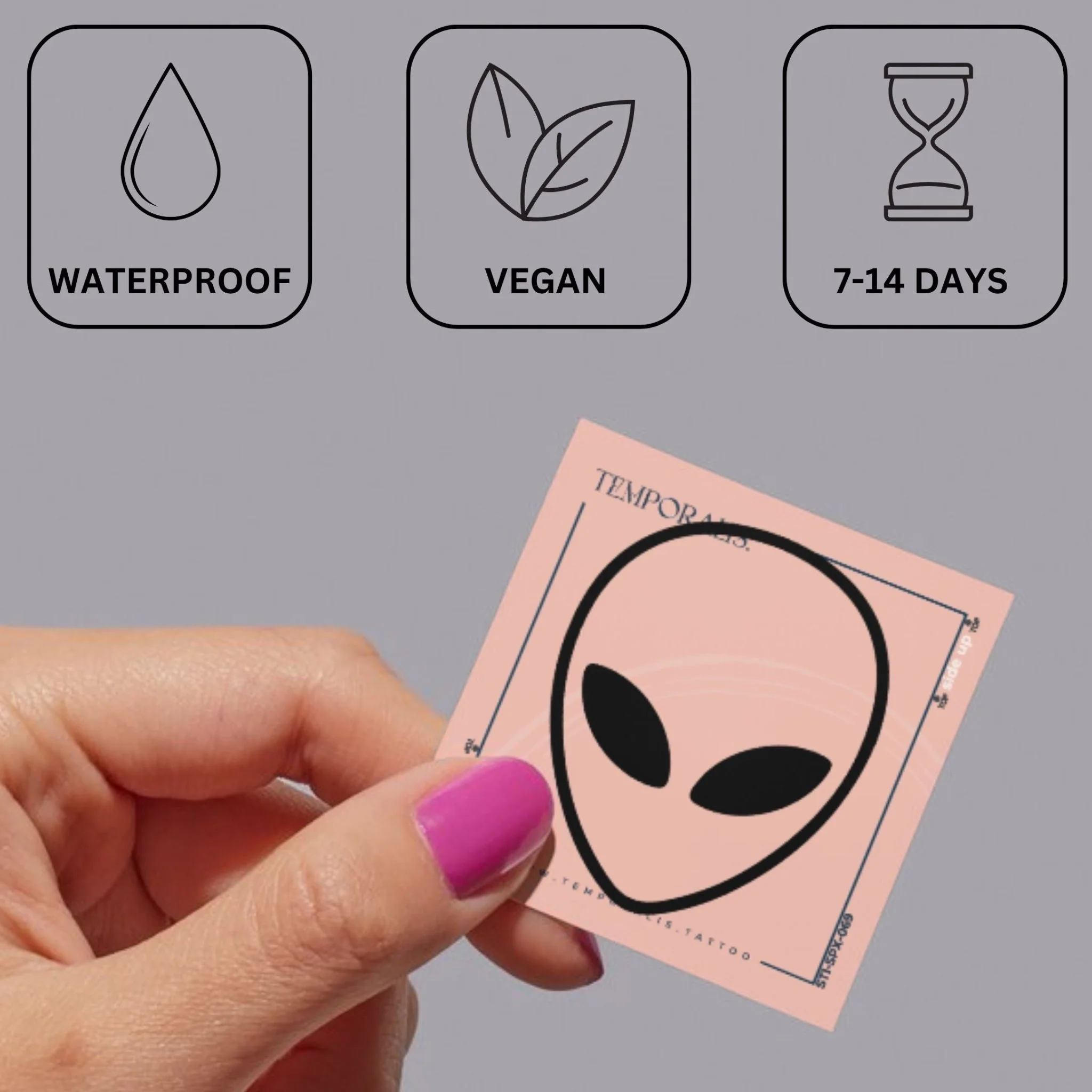 Minimalist alien head temporary tattoo - Image 3
