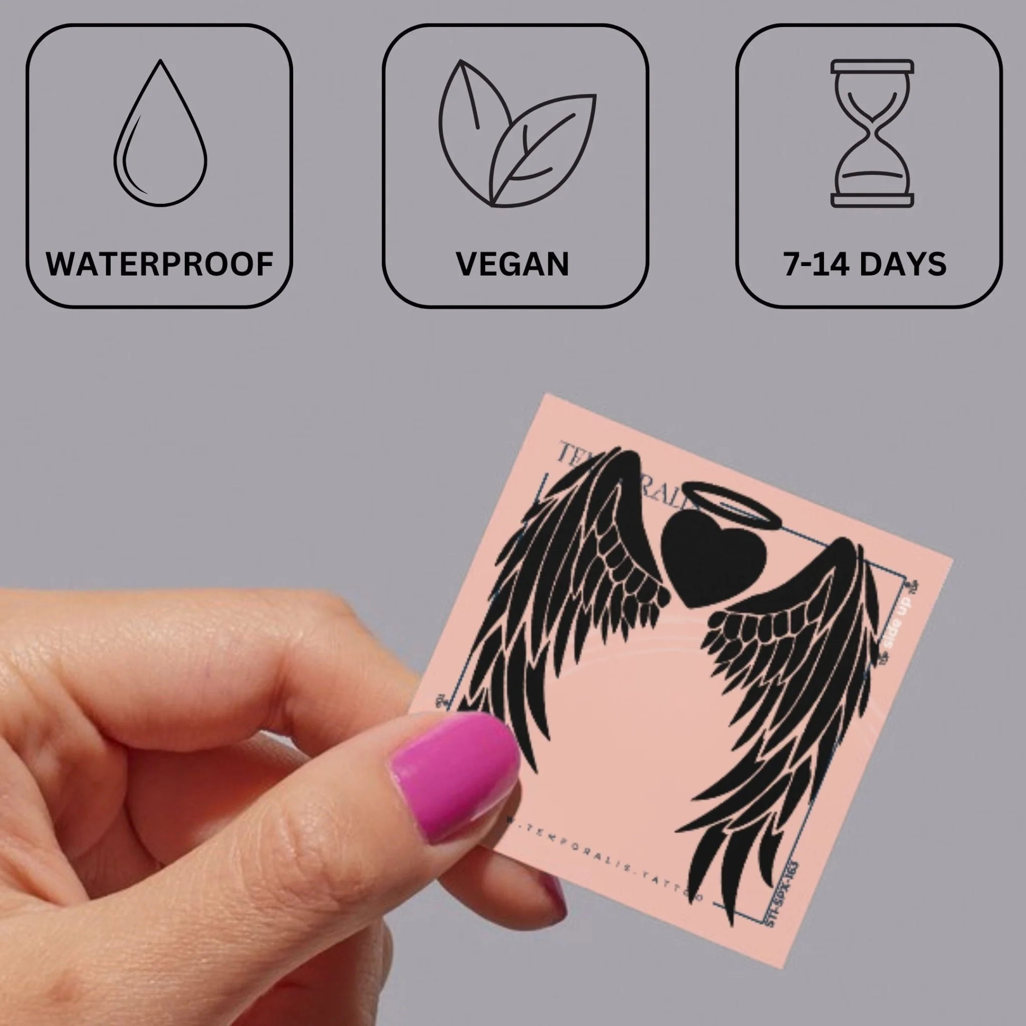 Angel heart temporary tattoo with halo and wings - Image 3