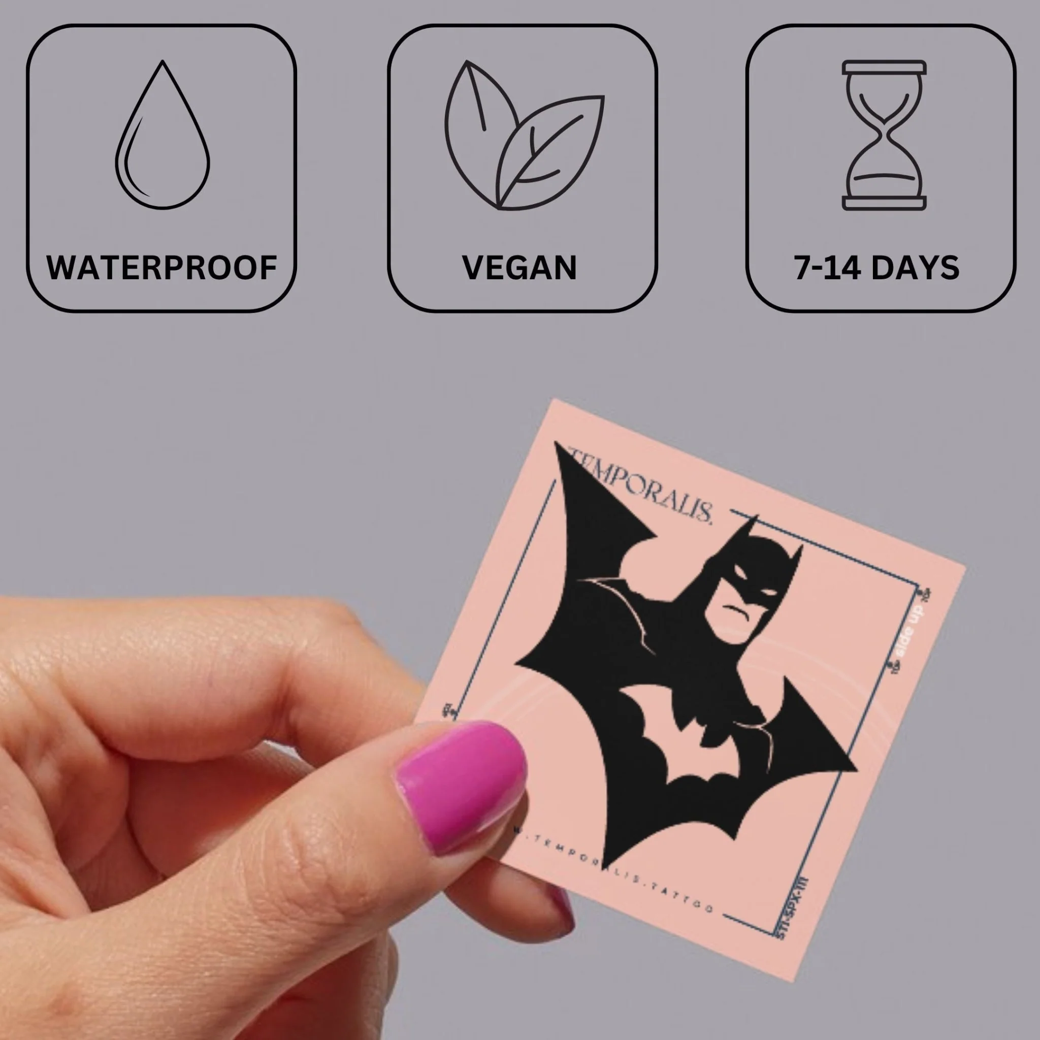 Masked superhero temporary tattoo with bat cape - Image 3