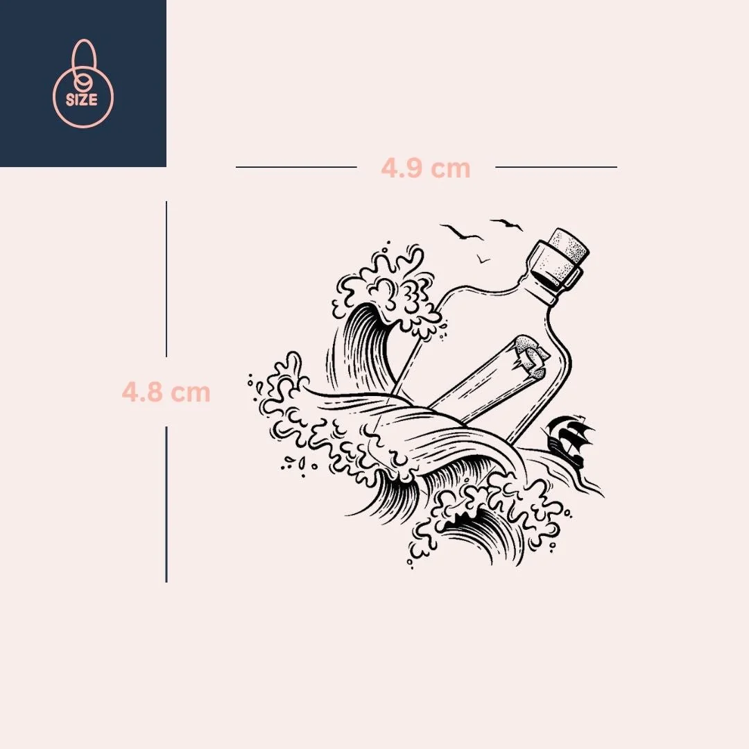 Message in a bottle temporary tattoo with sailboat - Image 4