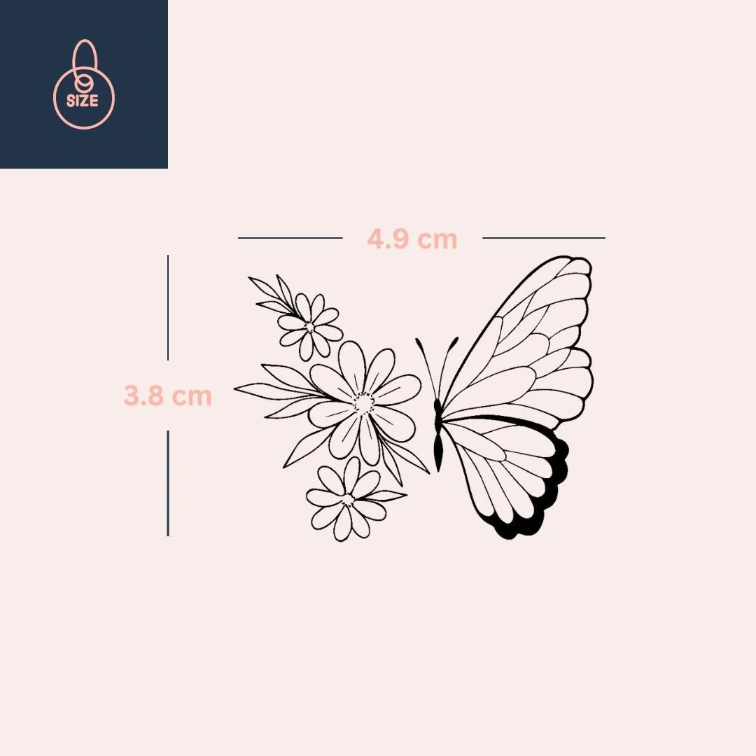 Butterfly and flowers fine line temporary tattoo - Image 4