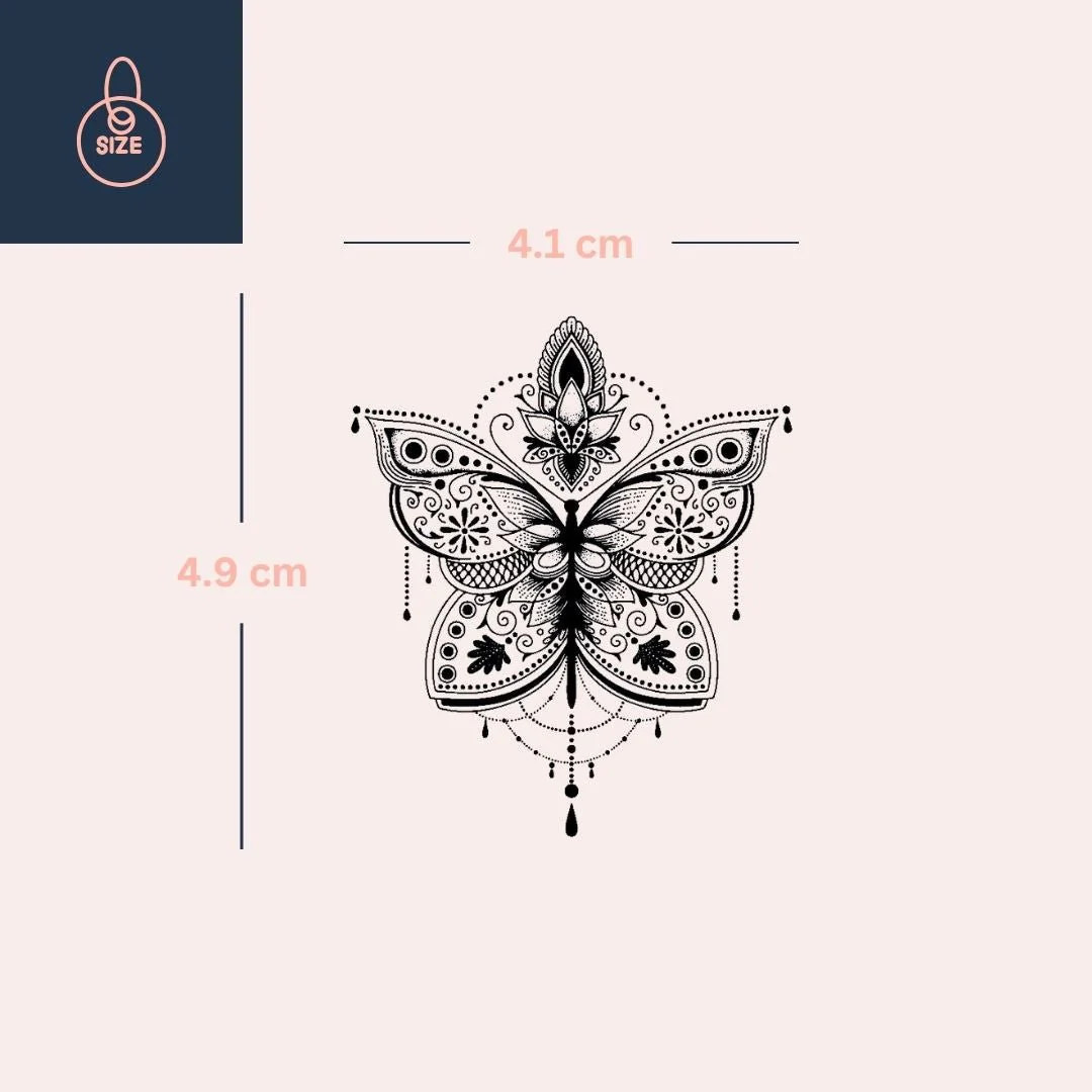 Butterfly Mandala & Lotus Temporary Tattoo - Image 4