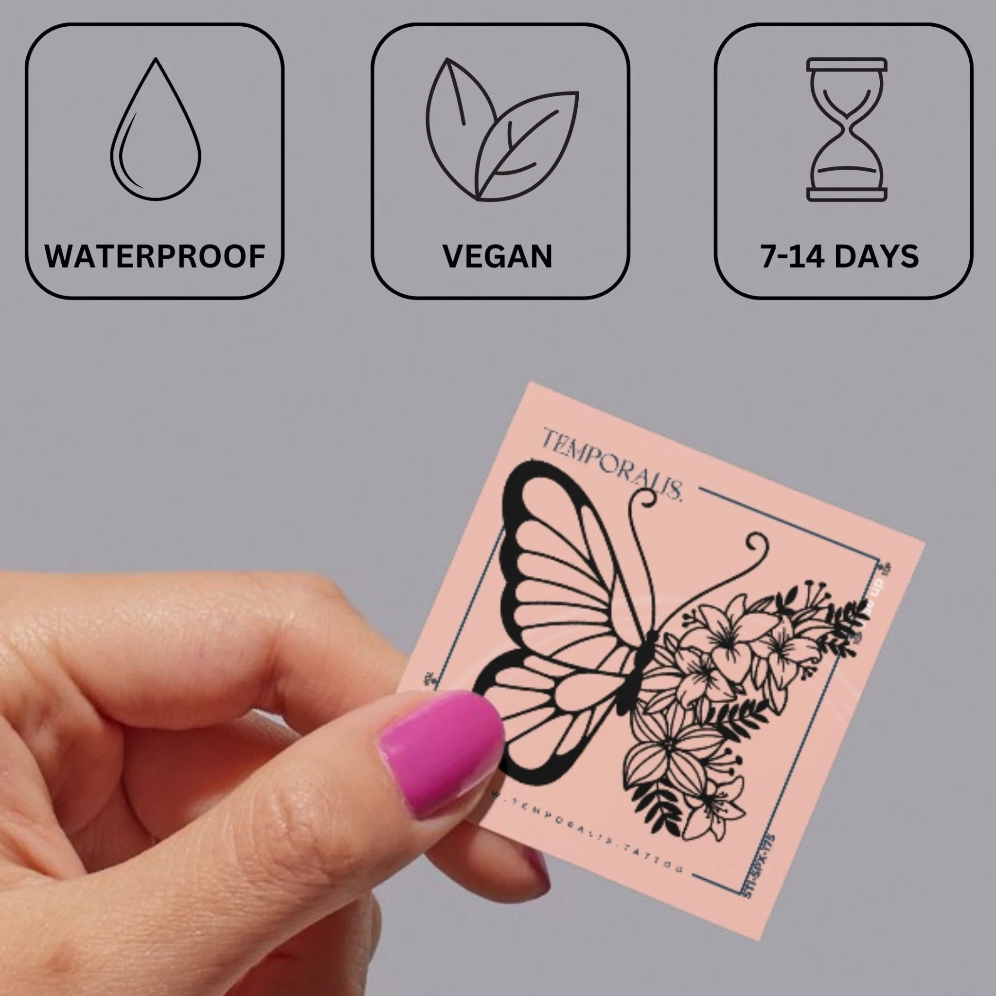 Butterfly with floral wing temporary tattoo - Image 3