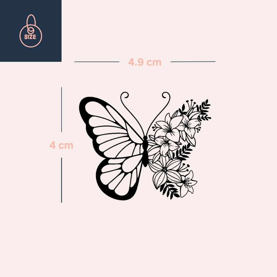 Butterfly with floral wing temporary tattoo - Image 4