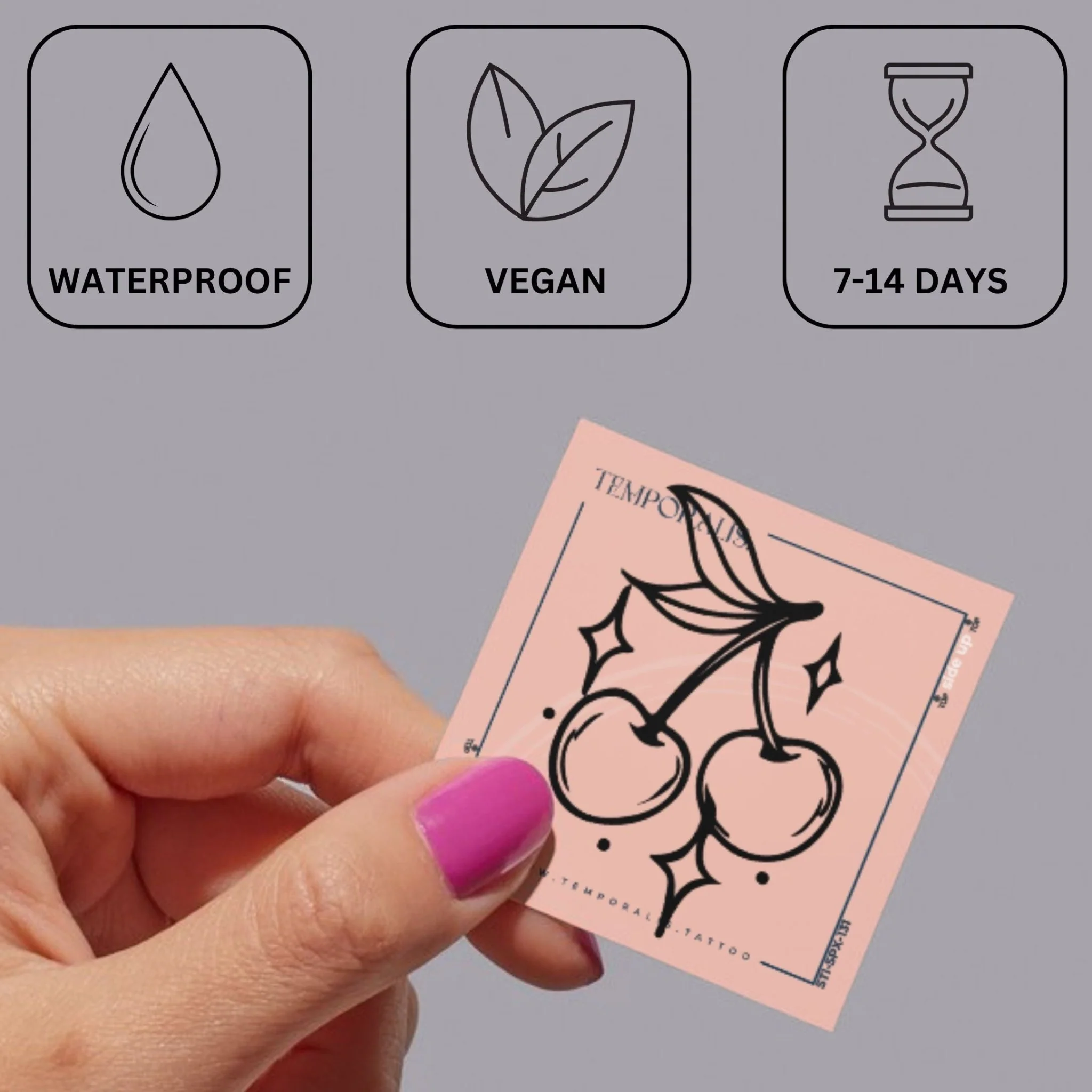 Cherry temporary tattoo with sparkles - Image 3