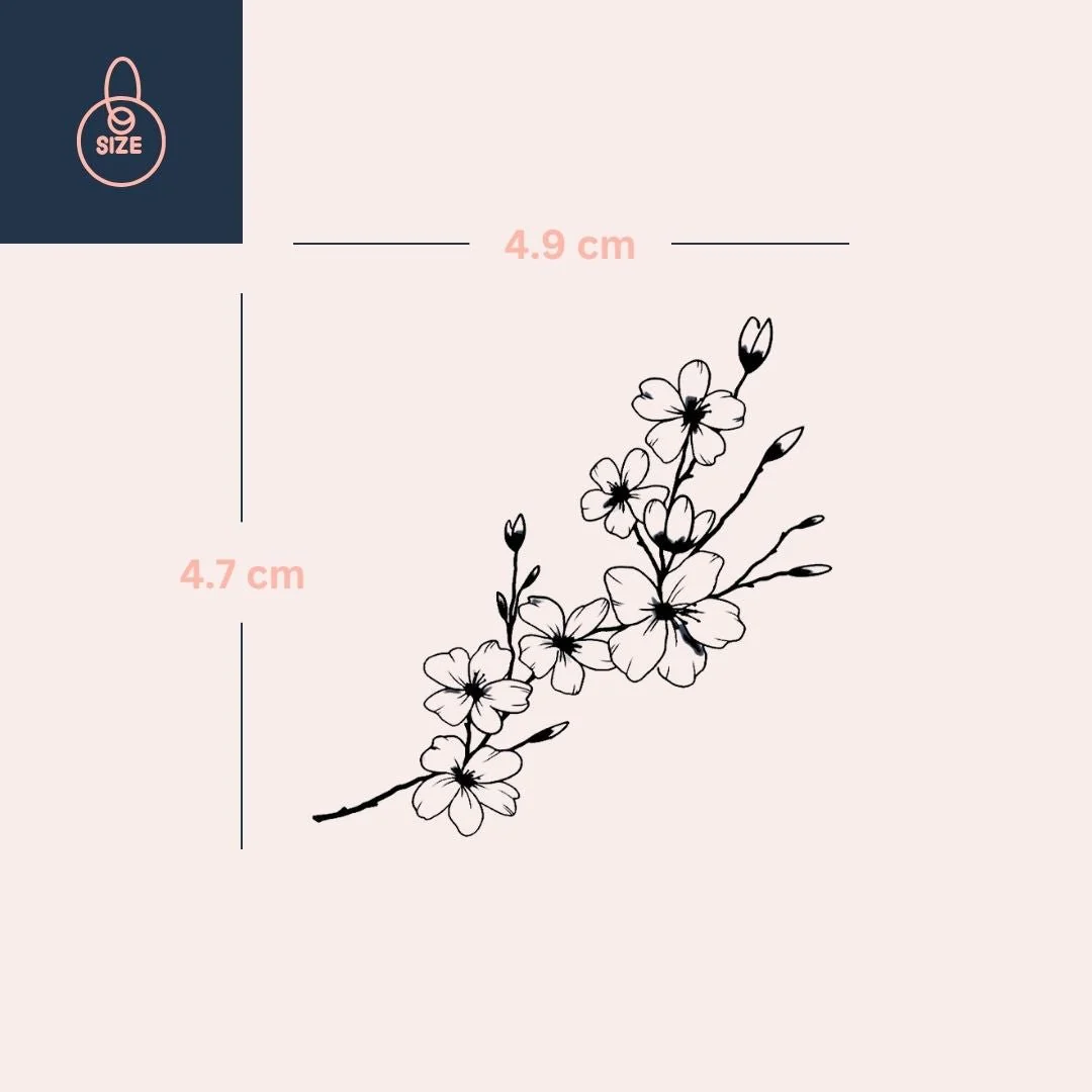 Fine line flower branch temporary tattoo with buds - Image 4