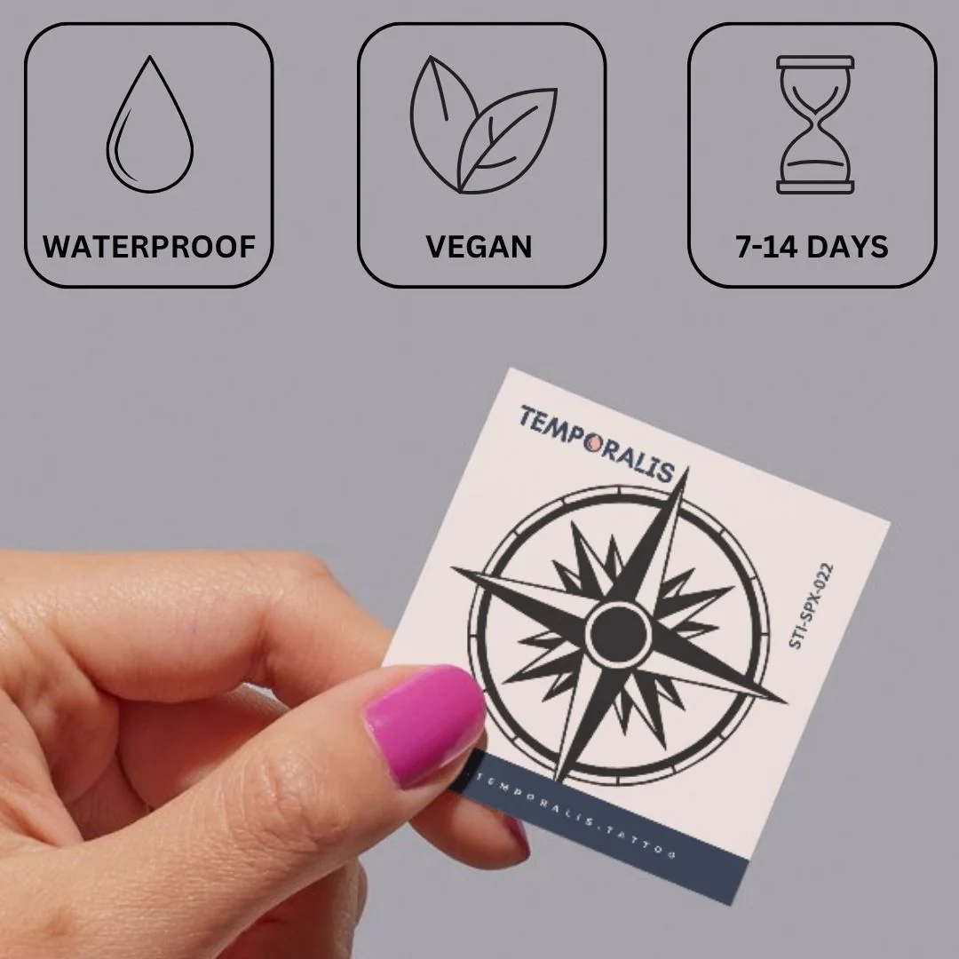 Geometric Compass Rose Temporary Tattoo - Image 3