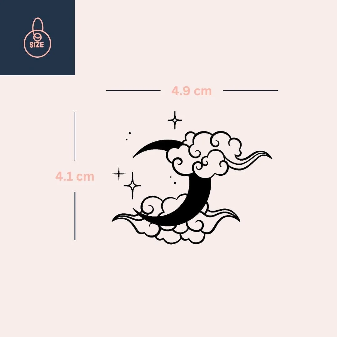 Crescent moon with clouds and stars temporary tattoo - Image 4