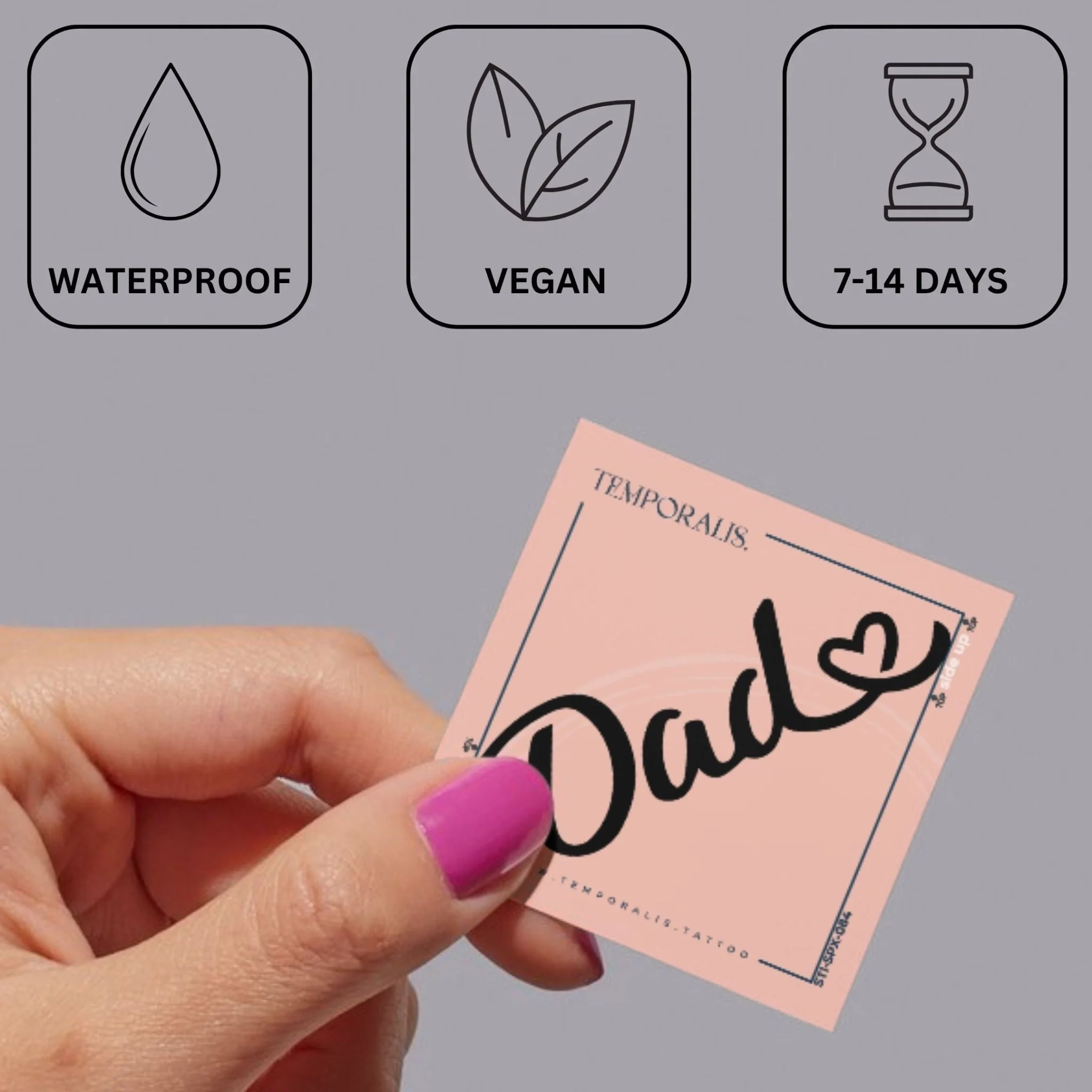 Dad' Script Temporary Tattoo with Heart - Image 3