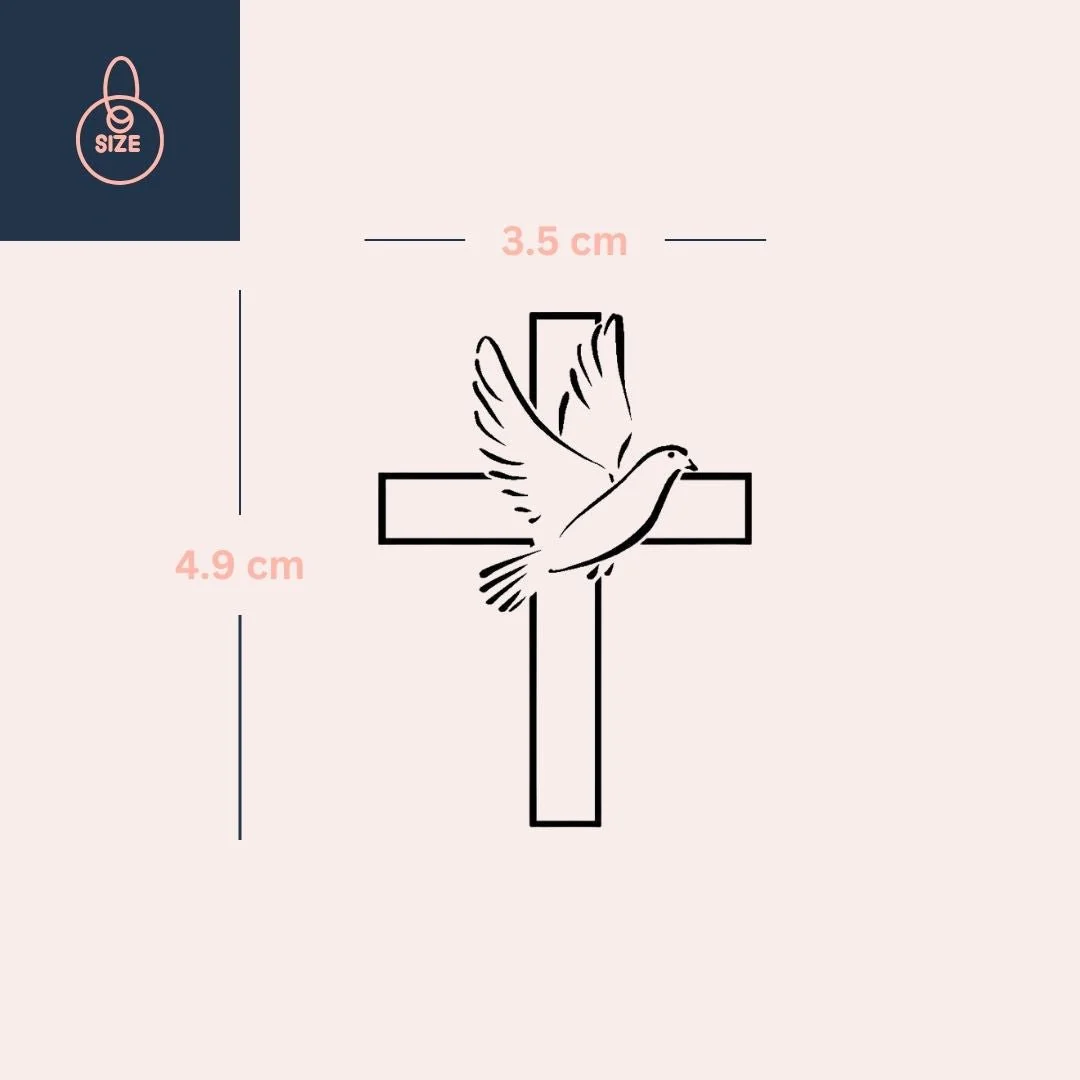 Dove and cross temporary tattoo, fine line - Image 4